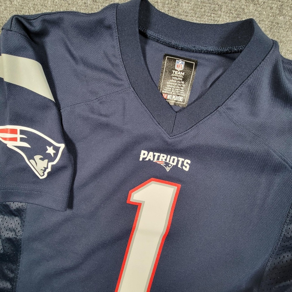 New England Patriots Football Jersey Youth Large Blue NFL Football Cam Newton #1
